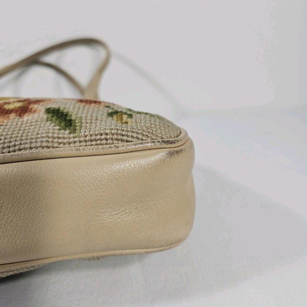 Vintage 1950's Mid Century Needlepoint Floral Purse Handbag Pocket Beige - Picture 11 of 13